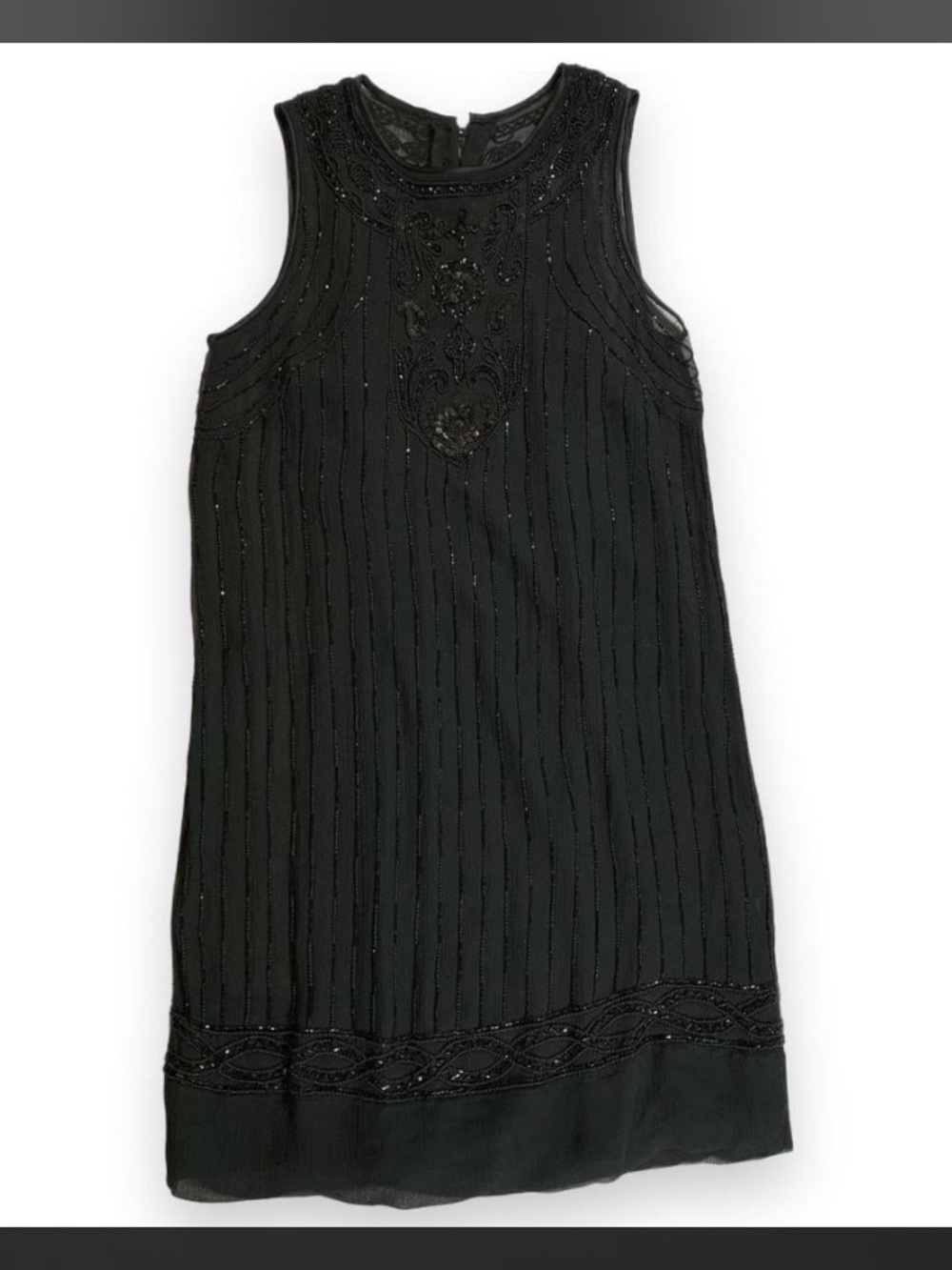 Banana Republic Silk Beaded Black Shift Dress Petite 00 Sequins Y2K Party Gatsby